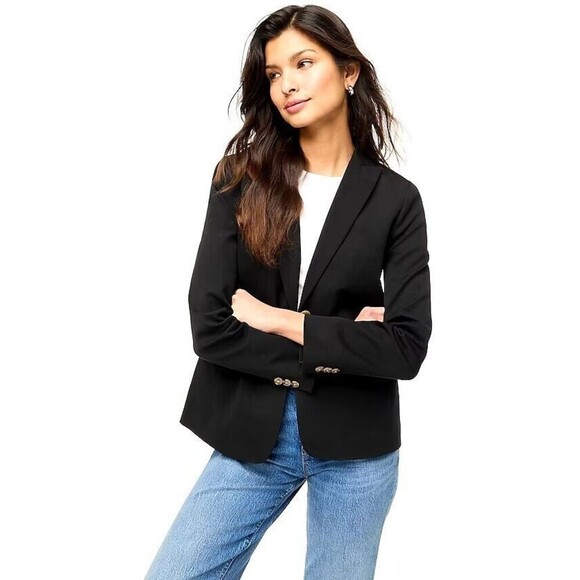 J. Crew Cotton Blend Two Button Blazer Women's Size 00 Black Preppy Classic NEW - Picture 1 of 8